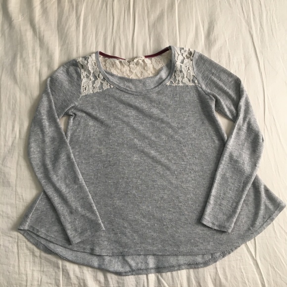 🎉HP🎉Rewind Gray Long Sleeve w/ Lace - Picture 2 of 5